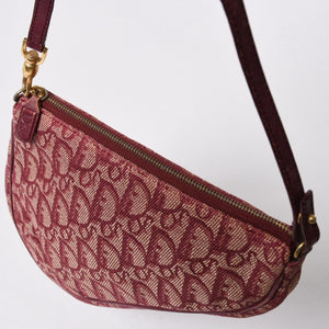 Christian Dior クリスチャンディオール サドルバッグ トロッター レッド 総柄 コットンキャンバス ショルダーバッグ 美品 中古 4a007167