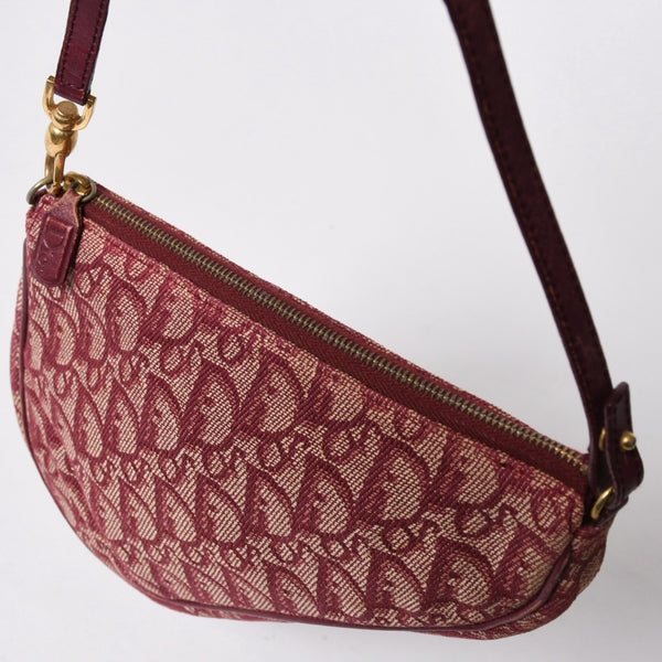 Christian Dior クリスチャンディオール サドルバッグ トロッター レッド 総柄 コットンキャンバス ショルダーバッグ 美品 中古 4a007167