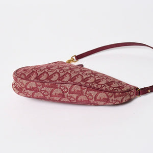 Christian Dior クリスチャンディオール サドルバッグ トロッター レッド 総柄 コットンキャンバス ショルダーバッグ 美品 中古 4a007167