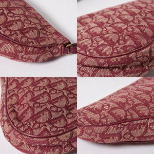 Christian Dior クリスチャンディオール サドルバッグ トロッター レッド 総柄 コットンキャンバス ショルダーバッグ 美品 中古 4a007167