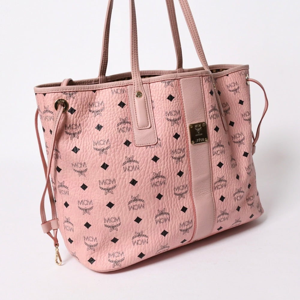 極美品 MCM エムシーエム ハンドバッグ トート ショッパーバッグ Liz ヴィセトス柄 ロゴプレート ポーチ付 ピンク 中古 4a006920