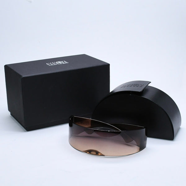 極美品 MM6 Maison Margiela エムエム6 メゾン マルジェラ ラップアラウンド サングラス S28YC0007 サイズ138□00 110 ブラウン 中古 4a007031