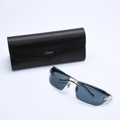 極美品 CARTIER カルティエ サングラス アイウェア サイズ□18 リムレス パンテール シルバー ネイビー 中古 4a007178