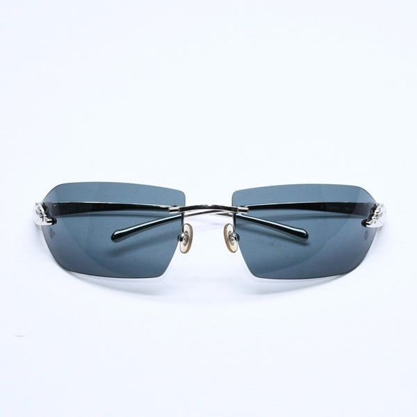 極美品 CARTIER カルティエ サングラス アイウェア サイズ□18 リムレス パンテール シルバー ネイビー 中古 4a007178