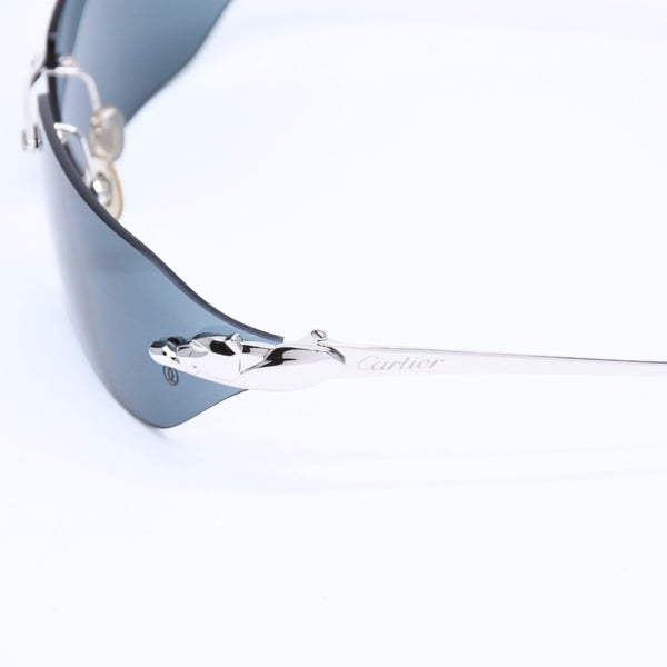 極美品 CARTIER カルティエ サングラス アイウェア サイズ□18 リムレス パンテール シルバー ネイビー 中古 4a007178