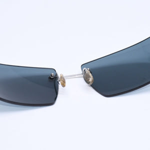 極美品 CARTIER カルティエ サングラス アイウェア サイズ□18 リムレス パンテール シルバー ネイビー 中古 4a007178