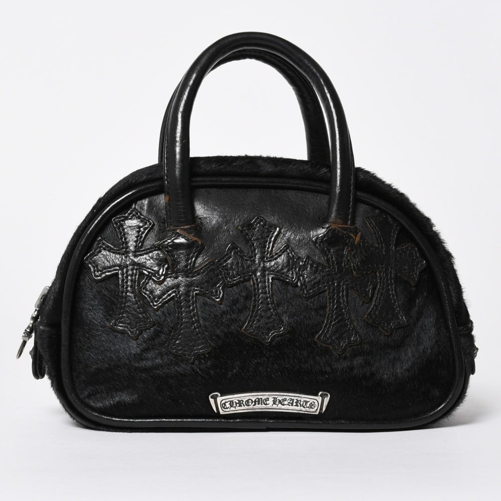 極美品 CHROME HEARTS クロムハーツ TINY GYM BAG タイニー ジムバッグ セメタリークロスパッチ 10パッチ ハラコ シルバー925 中古 4b012199
