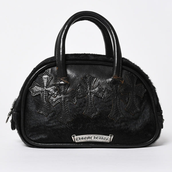 極美品 CHROME HEARTS クロムハーツ TINY GYM BAG タイニー ジムバッグ セメタリークロスパッチ 10パッチ ハラコ シルバー925 中古 4b012199