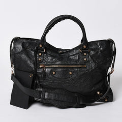極美品 BALENCIAGA バレンシアガ ジャイアント シティ ハンドバッグ 281770 2WAY ブラック ラムスキン ローズゴールド金具 中古 4a007118