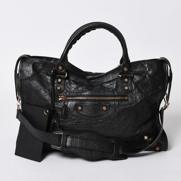 極美品 BALENCIAGA バレンシアガ ジャイアント シティ ハンドバッグ 281770 2WAY ブラック ラムスキン ローズゴールド金具 中古 4a007118