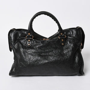 極美品 BALENCIAGA バレンシアガ ジャイアント シティ ハンドバッグ 281770 2WAY ブラック ラムスキン ローズゴールド金具 中古 4a007118
