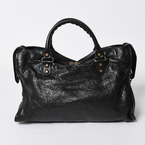 極美品 BALENCIAGA バレンシアガ ジャイアント シティ ハンドバッグ 281770 2WAY ブラック ラムスキン ローズゴールド金具 中古 4a007118