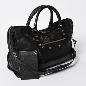 極美品 BALENCIAGA バレンシアガ ジャイアント シティ ハンドバッグ 281770 2WAY ブラック ラムスキン ローズゴールド金具 中古 4a007118