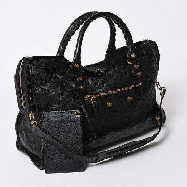 極美品 BALENCIAGA バレンシアガ ジャイアント シティ ハンドバッグ 281770 2WAY ブラック ラムスキン ローズゴールド金具 中古 4a007118