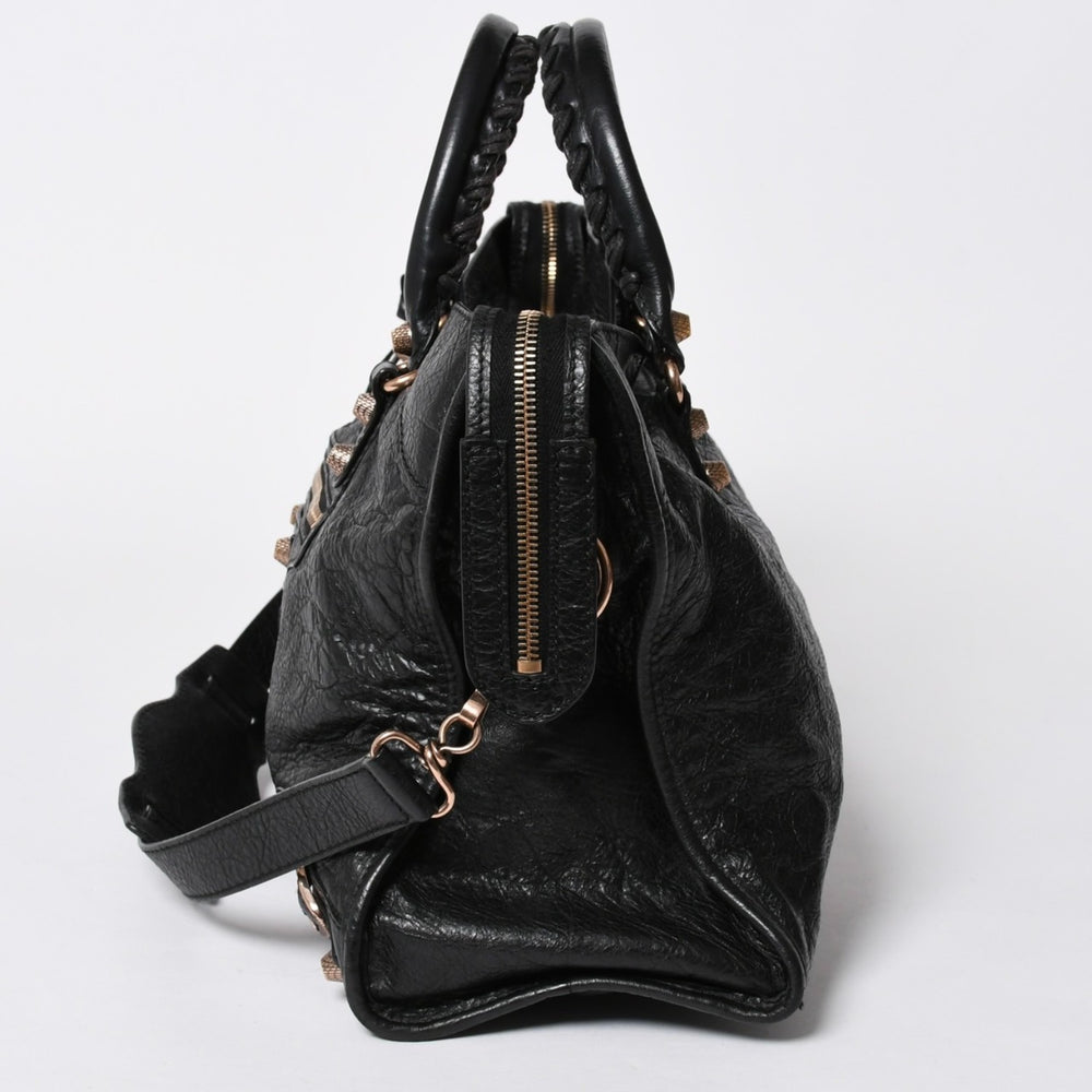 極美品 BALENCIAGA バレンシアガ ジャイアント シティ ハンドバッグ 281770 2WAY ブラック ラムスキン ローズゴールド金具 中古 4a007118