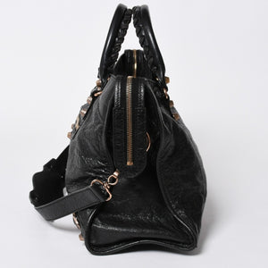 極美品 BALENCIAGA バレンシアガ ジャイアント シティ ハンドバッグ 281770 2WAY ブラック ラムスキン ローズゴールド金具 中古 4a007118