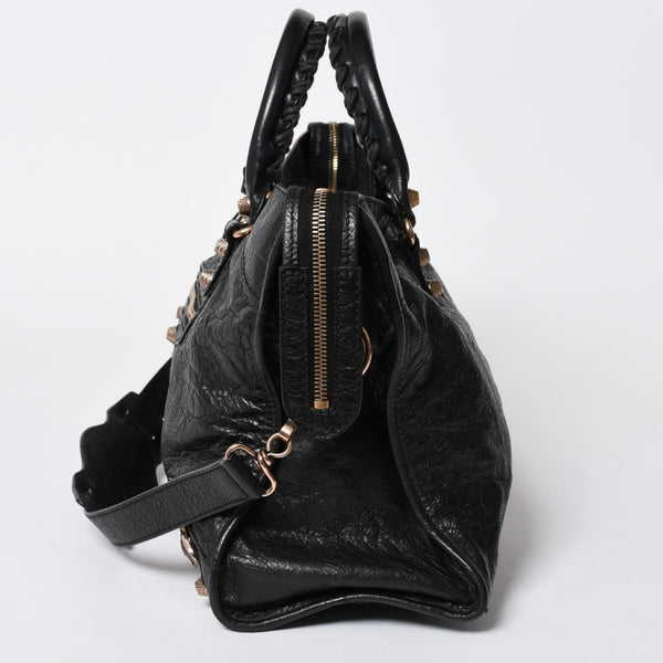 極美品 BALENCIAGA バレンシアガ ジャイアント シティ ハンドバッグ 281770 2WAY ブラック ラムスキン ローズゴールド金具 中古 4a007118