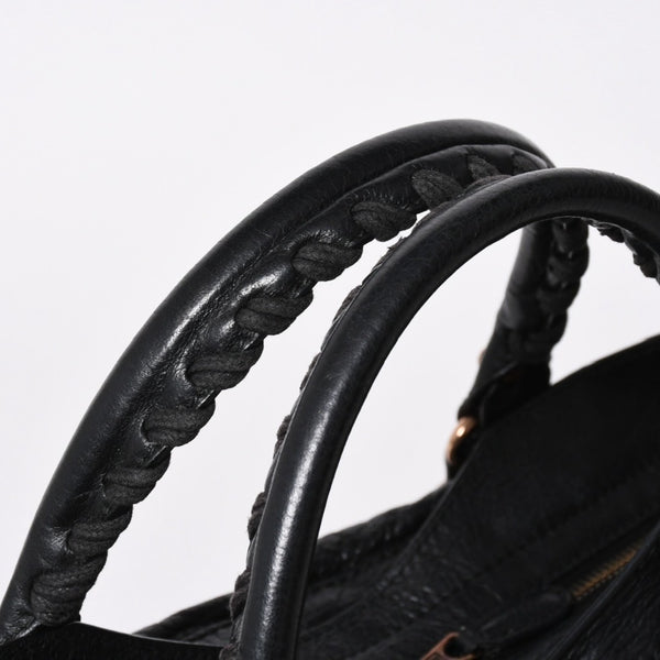 極美品 BALENCIAGA バレンシアガ ジャイアント シティ ハンドバッグ 281770 2WAY ブラック ラムスキン ローズゴールド金具 中古 4a007118