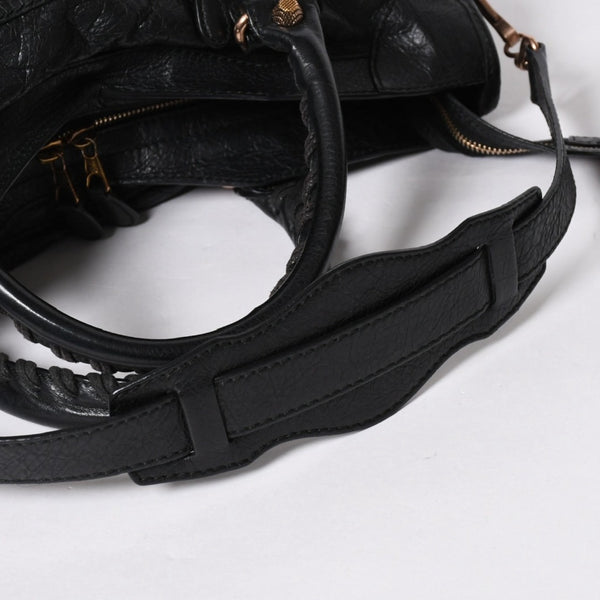 極美品 BALENCIAGA バレンシアガ ジャイアント シティ ハンドバッグ 281770 2WAY ブラック ラムスキン ローズゴールド金具 中古 4a007118