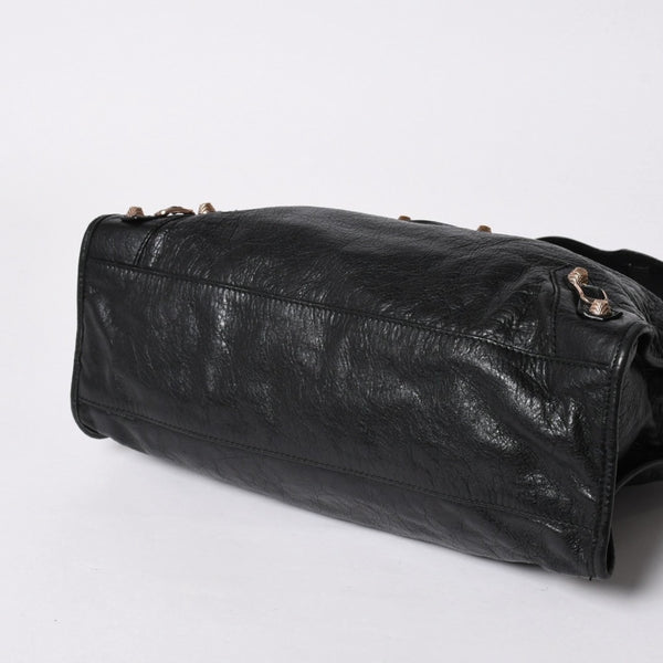 極美品 BALENCIAGA バレンシアガ ジャイアント シティ ハンドバッグ 281770 2WAY ブラック ラムスキン ローズゴールド金具 中古 4a007118
