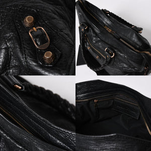 極美品 BALENCIAGA バレンシアガ ジャイアント シティ ハンドバッグ 281770 2WAY ブラック ラムスキン ローズゴールド金具 中古 4a007118