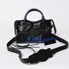 極美品 BALENCIAGA バレンシアガ 2WAY ハンドバッグ ショルダーバッグ CLASSIC CITY クラシック シティ 300295 ブラック ブルー パープル 中古 4a007141