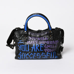 極美品 BALENCIAGA バレンシアガ 2WAY ハンドバッグ ショルダーバッグ CLASSIC CITY クラシック シティ 300295 ブラック ブルー パープル 中古 4a007141