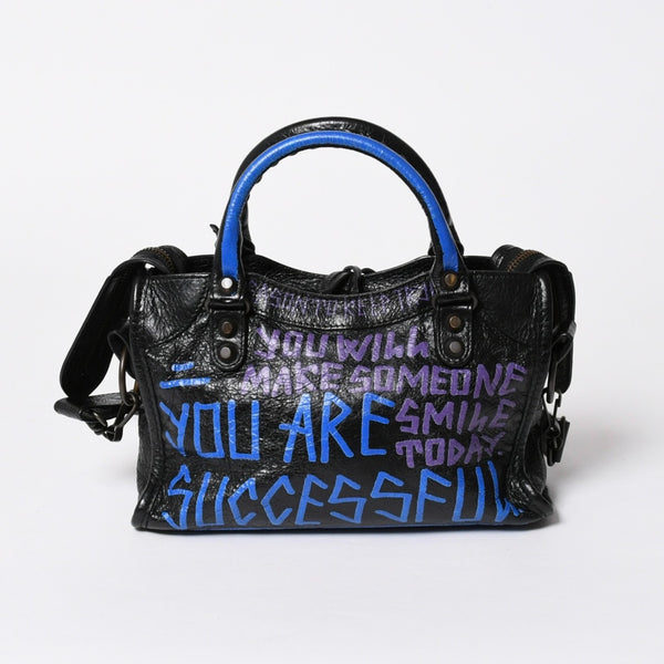 極美品 BALENCIAGA バレンシアガ 2WAY ハンドバッグ ショルダーバッグ CLASSIC CITY クラシック シティ 300295 ブラック ブルー パープル 中古 4a007141