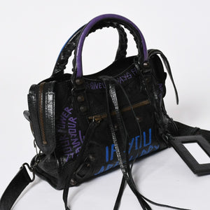 極美品 BALENCIAGA バレンシアガ 2WAY ハンドバッグ ショルダーバッグ CLASSIC CITY クラシック シティ 300295 ブラック ブルー パープル 中古 4a007141