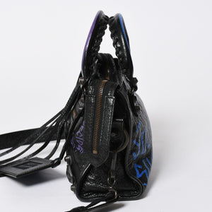 極美品 BALENCIAGA バレンシアガ 2WAY ハンドバッグ ショルダーバッグ CLASSIC CITY クラシック シティ 300295 ブラック ブルー パープル 中古 4a007141