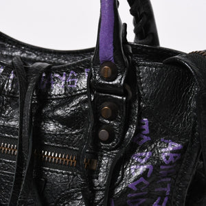 極美品 BALENCIAGA バレンシアガ 2WAY ハンドバッグ ショルダーバッグ CLASSIC CITY クラシック シティ 300295 ブラック ブルー パープル 中古 4a007141