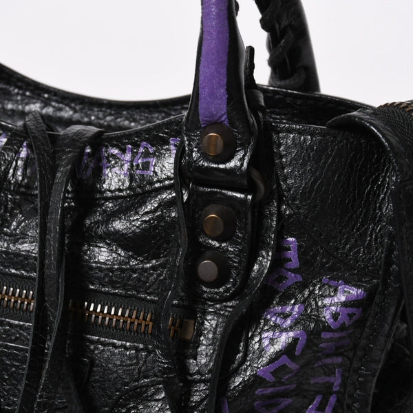 極美品 BALENCIAGA バレンシアガ 2WAY ハンドバッグ ショルダーバッグ CLASSIC CITY クラシック シティ 300295 ブラック ブルー パープル 中古 4a007141