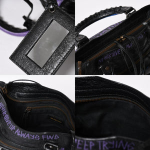 極美品 BALENCIAGA バレンシアガ 2WAY ハンドバッグ ショルダーバッグ CLASSIC CITY クラシック シティ 300295 ブラック ブルー パープル 中古 4a007141