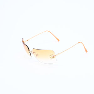 極美品 CHANEL シャネル リムレス サングラス アイウェア 4017-D c.125/56 サイズ62□17 120 ココマーク ラインストーン オレンジ 中古 4a007107
