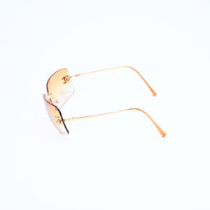 極美品 CHANEL シャネル リムレス サングラス アイウェア 4017-D c.125/56 サイズ62□17 120 ココマーク ラインストーン オレンジ 中古 4a007107