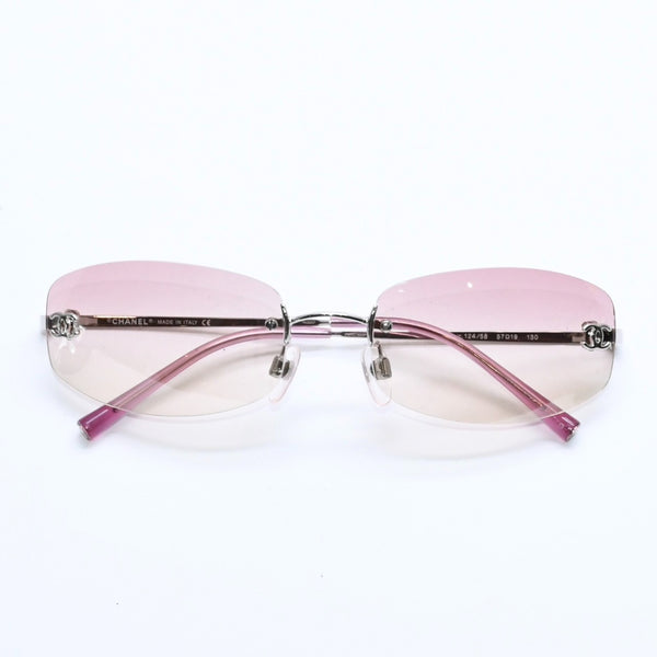 極美品 CHANEL シャネル リムレス サングラス アイウェア 4002 c.124/58 サイズ57□19 130 ココマーク ピンク 中古 4a007108