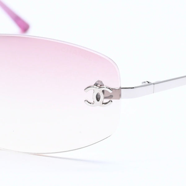 極美品 CHANEL シャネル リムレス サングラス アイウェア 4002 c.124/58 サイズ57□19 130 ココマーク ピンク 中古 4a007108