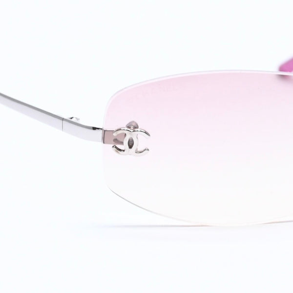 極美品 CHANEL シャネル リムレス サングラス アイウェア 4002 c.124/58 サイズ57□19 130 ココマーク ピンク 中古 4a007108