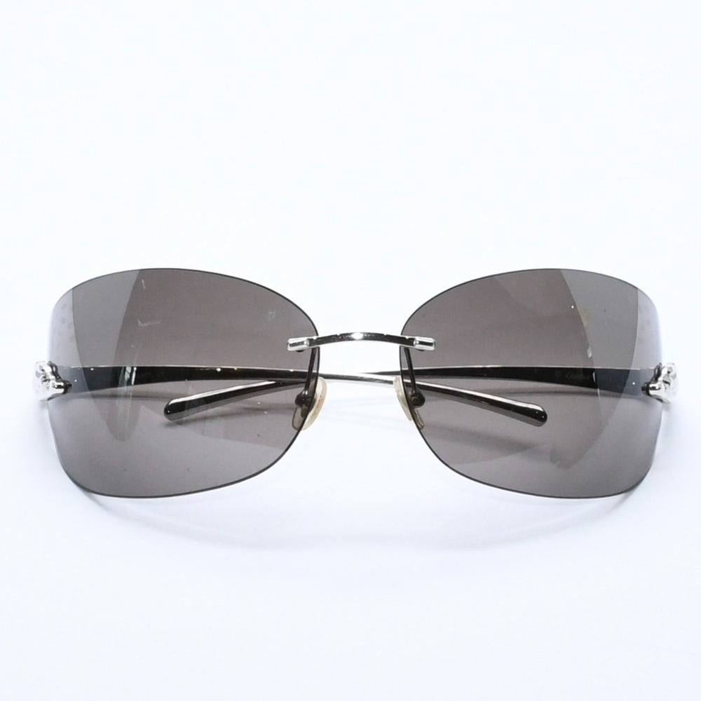 Cartier カルティエ Sunglasses サングラス アイウェア パンテール柄 パンサー グレー シルバー金具 5348321 ◻︎ T1 サイズ110 美品 中古 4a008288