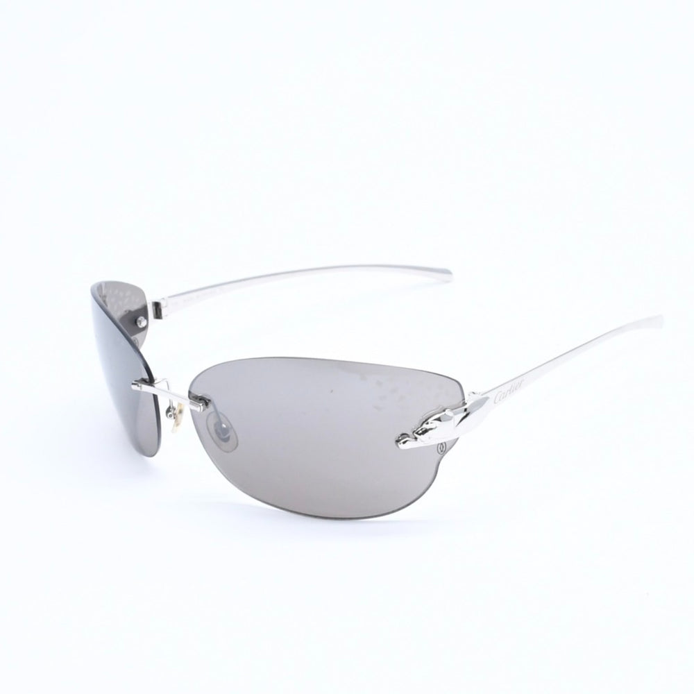 Cartier カルティエ Sunglasses サングラス アイウェア パンテール柄 パンサー グレー シルバー金具 5348321 ◻︎ T1 サイズ110 美品 中古 4a008288