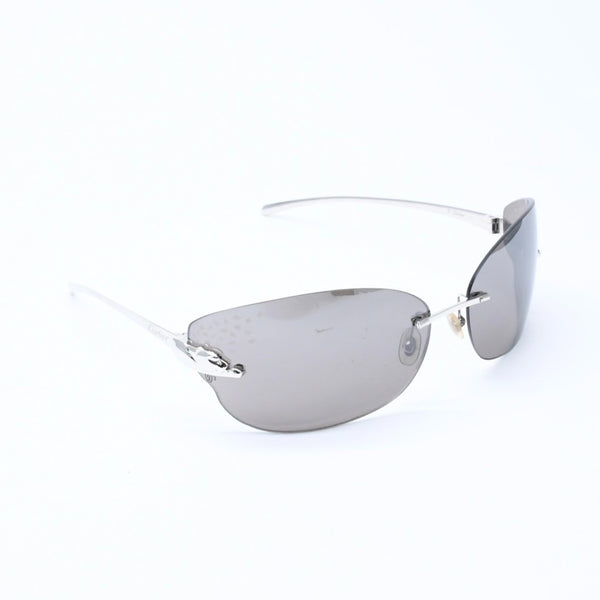 Cartier カルティエ Sunglasses サングラス アイウェア パンテール柄 パンサー グレー シルバー金具 5348321 ◻︎ T1 サイズ110 美品 中古 4a008288