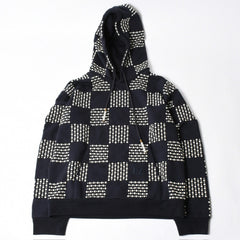 極美品 LOUIS VUITTON ルイヴィトン パーカー ダミエ 2024SS LVロゴ エンブロイダリー 刺繍 RM241 GOS HQY62W ネイビー サイズM 中古 4a007201