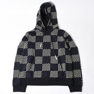 極美品 LOUIS VUITTON ルイヴィトン パーカー ダミエ 2024SS LVロゴ エンブロイダリー 刺繍 RM241 GOS HQY62W ネイビー サイズM 中古 4a007201