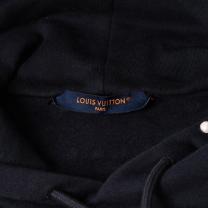 極美品 LOUIS VUITTON ルイヴィトン パーカー ダミエ 2024SS LVロゴ エンブロイダリー 刺繍 RM241 GOS HQY62W ネイビー サイズM 中古 4a007201