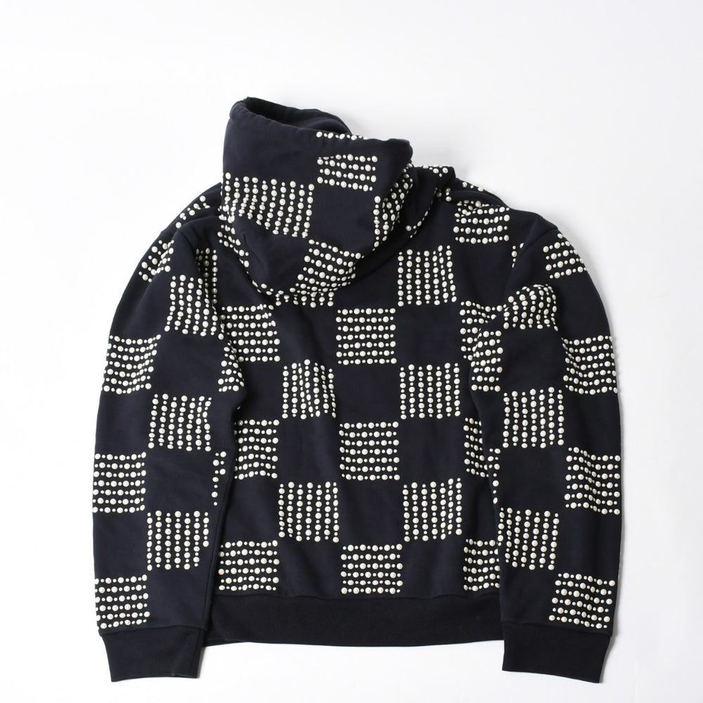 極美品 LOUIS VUITTON ルイヴィトン パーカー ダミエ 2024SS LVロゴ エンブロイダリー 刺繍 RM241 GOS HQY62W ネイビー サイズM 中古 4a007201
