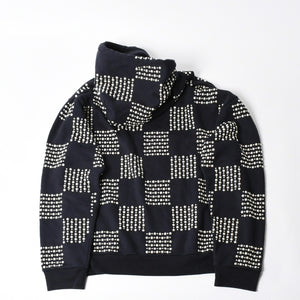極美品 LOUIS VUITTON ルイヴィトン パーカー ダミエ 2024SS LVロゴ エンブロイダリー 刺繍 RM241 GOS HQY62W ネイビー サイズM 中古 4a007201