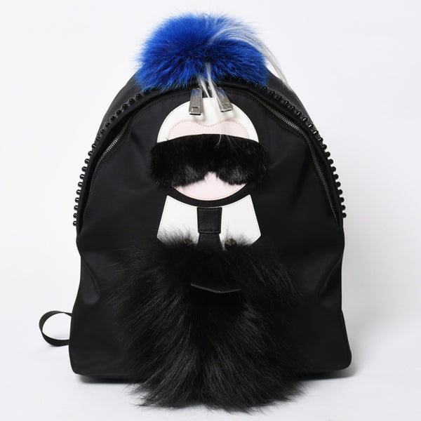 極美品 FENDI フェンディ カール・ラガーフェルド カーリト リュック バッグパック 7VZ016 ナイロン ブラック モンスター 中古 4a006985