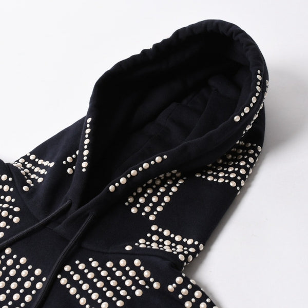 極美品 LOUIS VUITTON ルイヴィトン パーカー ダミエ 2024SS LVロゴ エンブロイダリー 刺繍 RM241 GOS HQY62W ネイビー サイズM 中古 4a007201