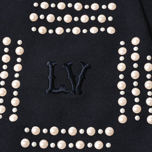 極美品 LOUIS VUITTON ルイヴィトン パーカー ダミエ 2024SS LVロゴ エンブロイダリー 刺繍 RM241 GOS HQY62W ネイビー サイズM 中古 4a007201