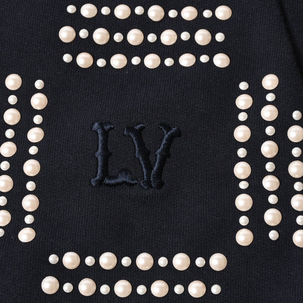 極美品 LOUIS VUITTON ルイヴィトン パーカー ダミエ 2024SS LVロゴ エンブロイダリー 刺繍 RM241 GOS HQY62W ネイビー サイズM 中古 4a007201